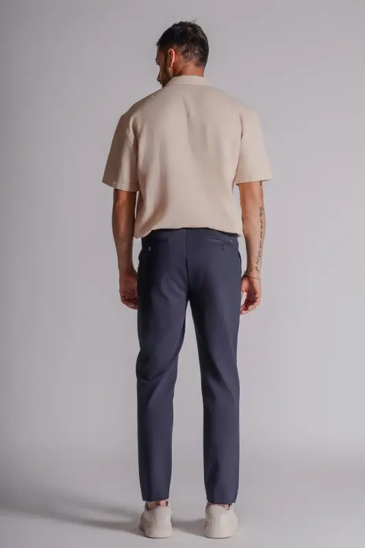 Erkek Yandan Cepli Beli Lastikli Relaxed Fit Chino Pantolon Lacivert - LACİVERT - 5