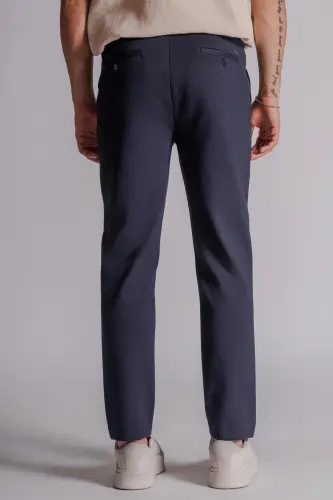Erkek Yandan Cepli Beli Lastikli Relaxed Fit Chino Pantolon Lacivert - LACİVERT - 6