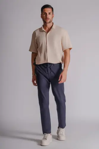 Erkek Yandan Cepli Beli Lastikli Relaxed Fit Chino Pantolon Lacivert - LACİVERT 