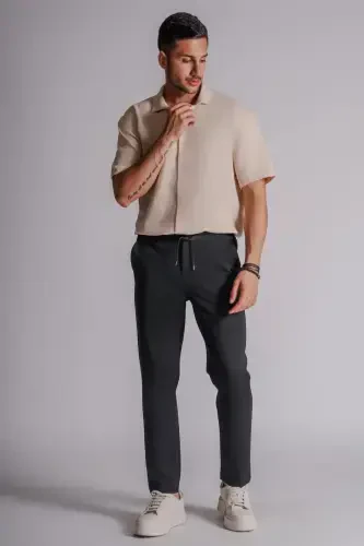 Erkek Yandan Cepli Beli Lastikli Relaxed Fit Chino Pantolon Siyah-SİYAH - 1