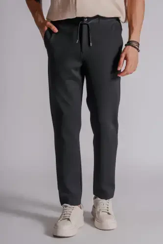 Erkek Yandan Cepli Beli Lastikli Relaxed Fit Chino Pantolon Siyah-SİYAH - 4
