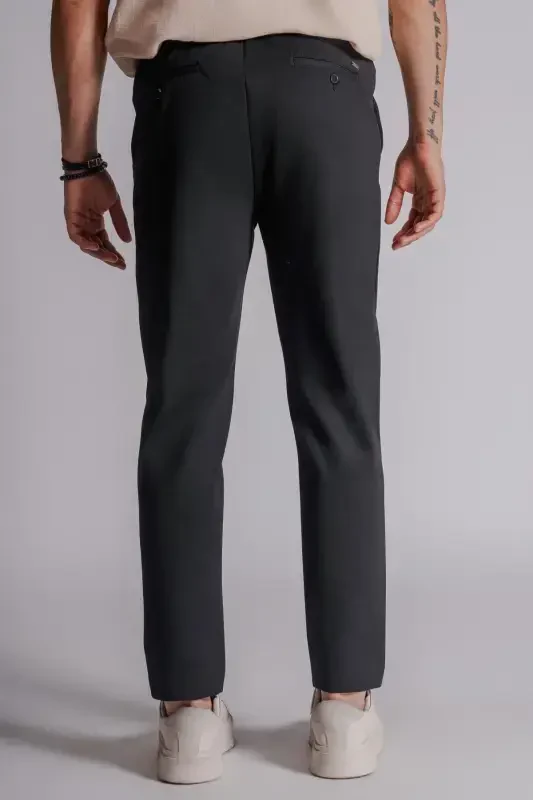 Erkek Yandan Cepli Beli Lastikli Relaxed Fit Chino Pantolon Siyah-SİYAH - 8