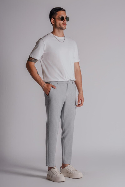 Erkek Yandan Cepli Normal Bel Slim Fit Chino Pantolon Gri - 3