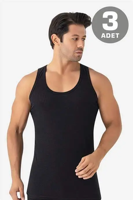 Erkek Yazlık Fileli Atlet Siyah Pamuklu 3'lü Paket - 1