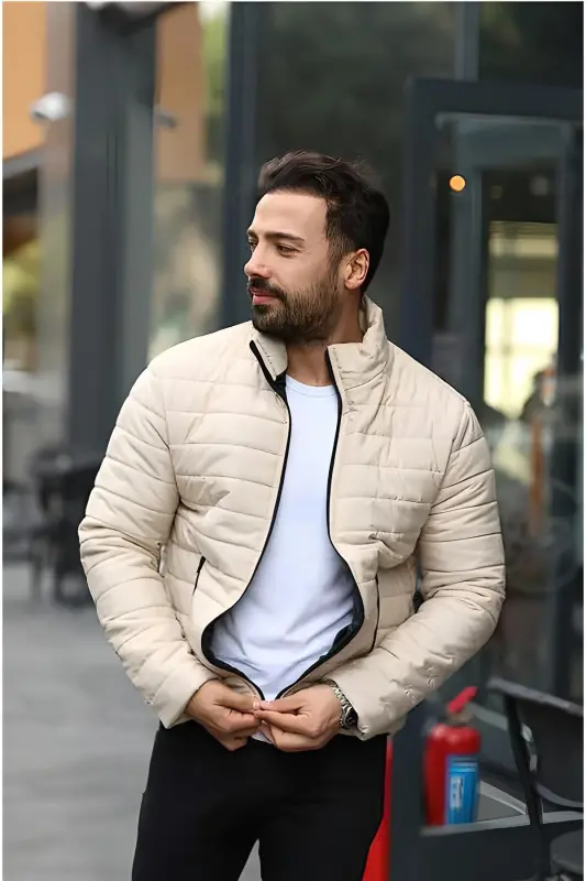 Erkek Yeni Sezon Bej Şişme Astarlı Mont Ceket-bej - 2