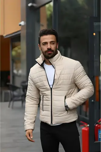 Erkek Yeni Sezon Bej Şişme Astarlı Mont Ceket-bej - 4