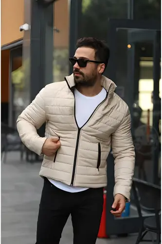 Erkek Yeni Sezon Bej Şişme Astarlı Mont Ceket-bej - 1