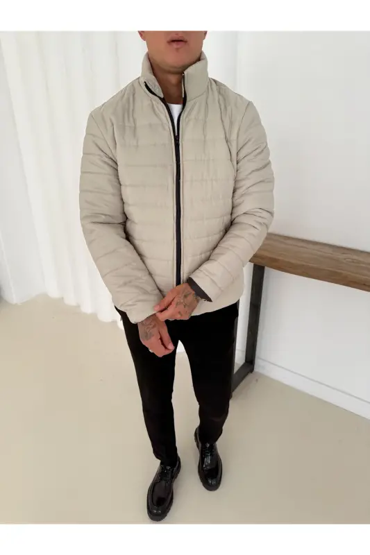 Erkek Yeni Sezon Bej Şişme Astarlı Mont Ceket-bej - 5