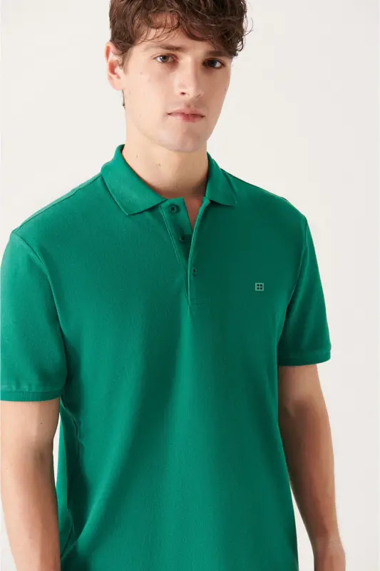 Erkek Yeşil Basic Pamuklu Polo Yaka T-shirt E001004 - Yeşil - 2