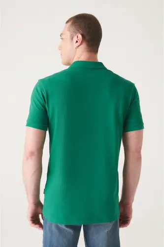 Erkek Yeşil 3 Düğmeli %100 Mısır Pamuğu Polo Yaka Regular Fit T-Shirt B001027-Yeşil - 4