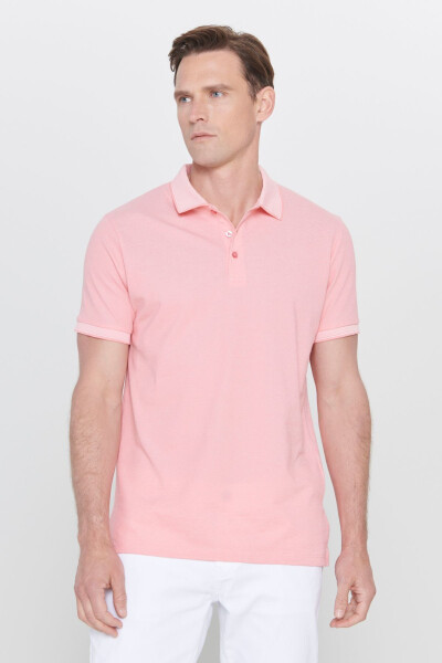 Erkek Yeşil-açık Pembe-saks 3'lü Çekmeyen Pamuklu Slim Fit Kıvrılmaz Polo Yaka Tişört-YESIL - 4