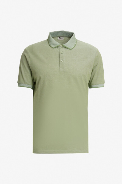 Erkek Yeşil-açık Pembe-saks 3'lü Çekmeyen Pamuklu Slim Fit Kıvrılmaz Polo Yaka Tişört-YESIL - 7