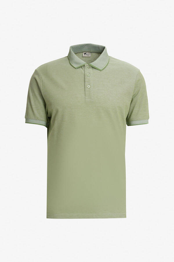 Erkek Yeşil-açık Pembe-saks 3'lü Çekmeyen Pamuklu Slim Fit Kıvrılmaz Polo Yaka Tişört-YESIL - 7