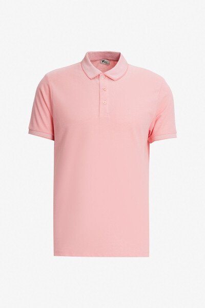 Erkek Yeşil-açık Pembe-saks 3'lü Çekmeyen Pamuklu Slim Fit Kıvrılmaz Polo Yaka Tişört-YESIL - 8