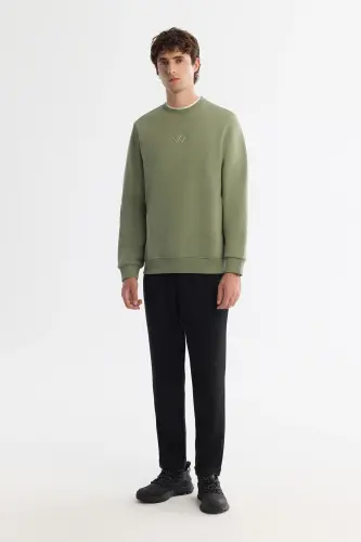 Erkek Yeşil Bisiklet Yaka Pamuklu Şardonlu Baskılı Regular Fit Sweatshirt B001033-Yeşil - 5