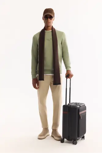 Erkek Yeşil Bisiklet Yaka Pamuklu Şardonlu Baskılı Regular Fit Sweatshirt B001033-Yeşil - 7