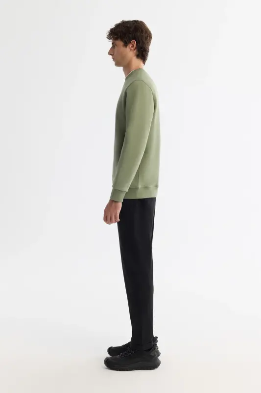 Erkek Yeşil Bisiklet Yaka Pamuklu Şardonlu Baskılı Regular Fit Sweatshirt B001033 - Yeşil - 3