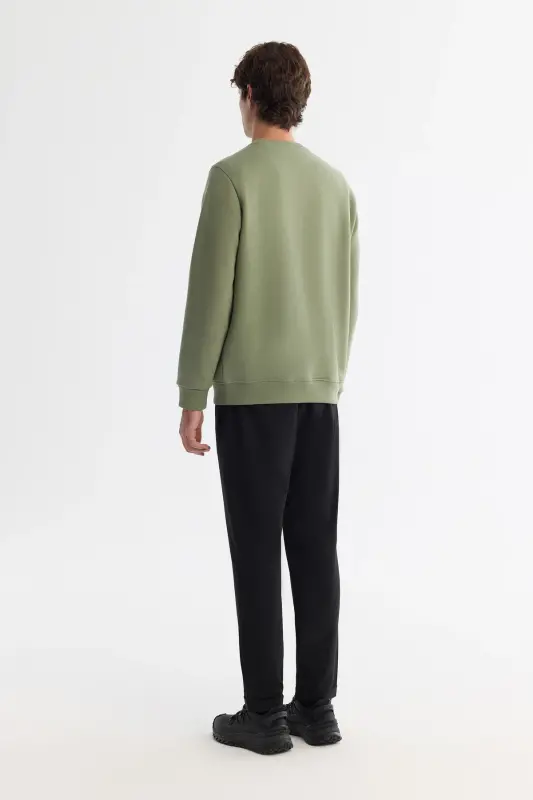 Erkek Yeşil Bisiklet Yaka Pamuklu Şardonlu Baskılı Regular Fit Sweatshirt B001033 - Yeşil - 4