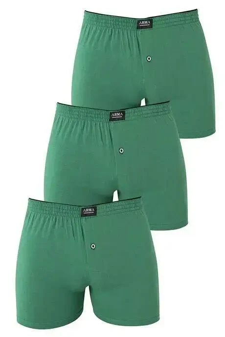 Erkek Yeşil Düğmeli Boxer 3'lü Paket %100 Pamuklu Penye - 2