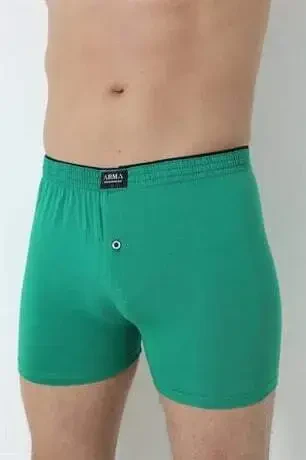 Erkek Yeşil Düğmeli Boxer 3'lü Paket %100 Pamuklu Penye - 3