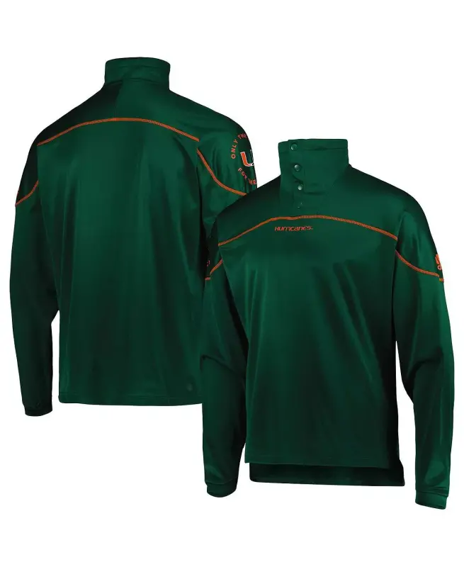 Men's Green Miami Hurricanes AEROREADY Knit Quarter-Snap Jacket-Green - 1