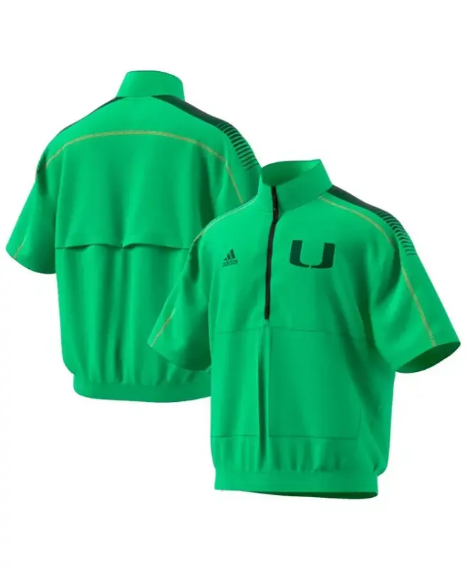 Men's Green Miami Hurricanes Miami Nights Strategy Half-Zip Short Sleeve Jacket - Green - 1