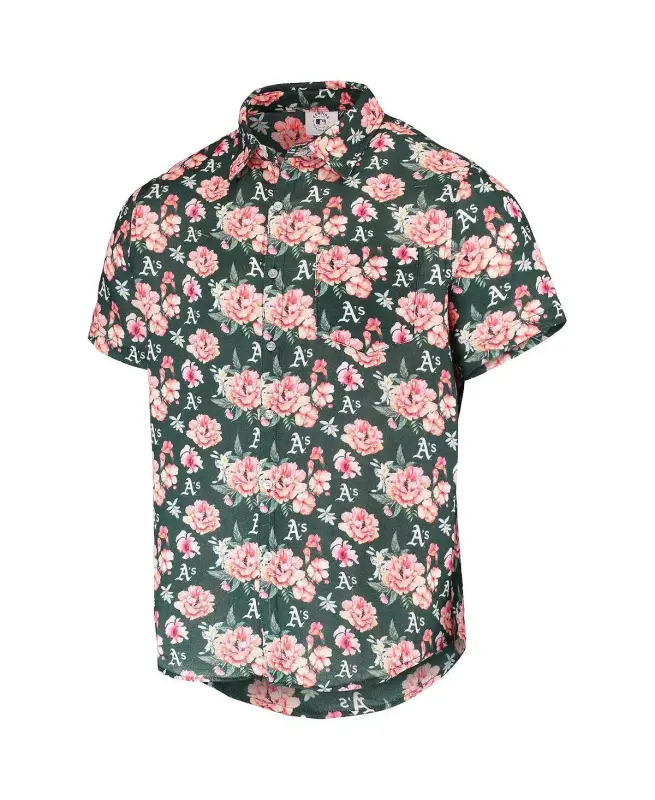 Men's Green Oakland Athletics Floral Linen Button-Up Shirt - Green - 5