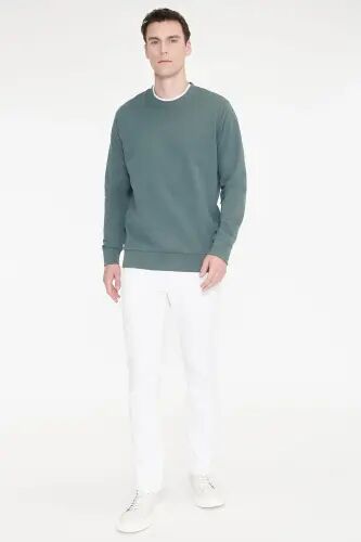 Erkek Yeşil Pamuklu Standart Fit Normal Kesim 2 İplik Bisiklet Yaka Sweatshirt - Yeşil - AC&CO / ALTINYILDIZ CLASSICS (1)