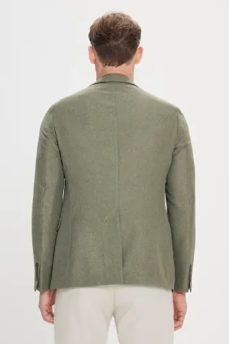 Erkek Yeşil Slim Fit Dar Kesim Mono Yaka Desenli Blazer Ceket - Yeşil - 5