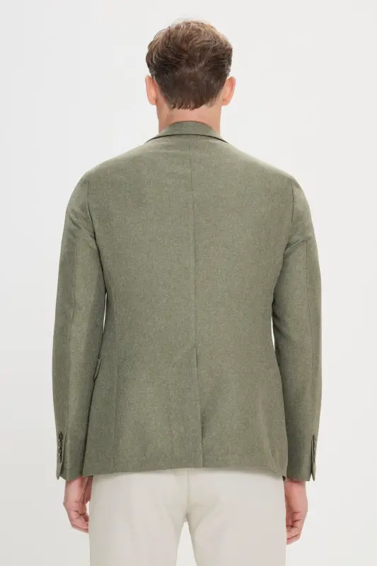 Erkek Yeşil Slim Fit Dar Kesim Mono Yaka Desenli Blazer Ceket - Yeşil - 5