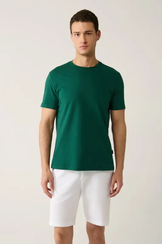 Erkek Yeşil Basic Pamuklu T-shirt E001000 - Yeşil - 1