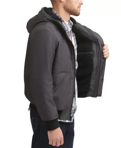 Men's Soft Shell Sherpa Lined Hooded Jacket - Gray - 4