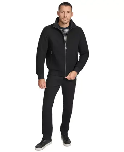 Men's Wool Bomber Jacket With Knit Trim - Black 
