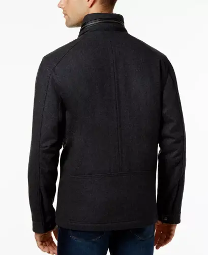 Men's Wool Melton Trucker with Faux Leather Trim-Charcoal - COLE HAAN (1)