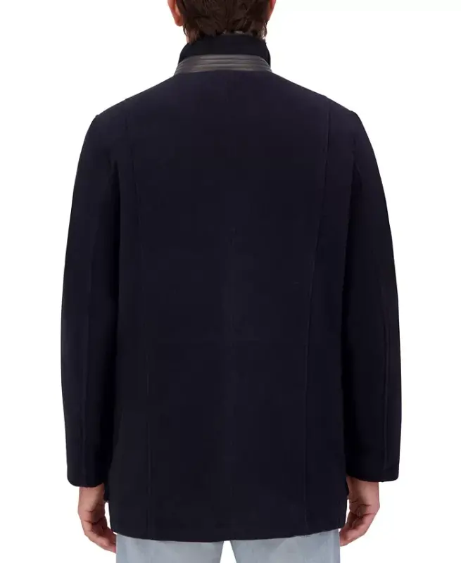 Men's Wool Plush Car Coat-Navy - 2