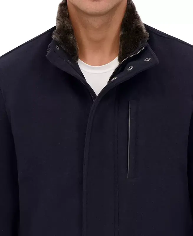 Men's Wool Plush Car Coat-Navy - 4