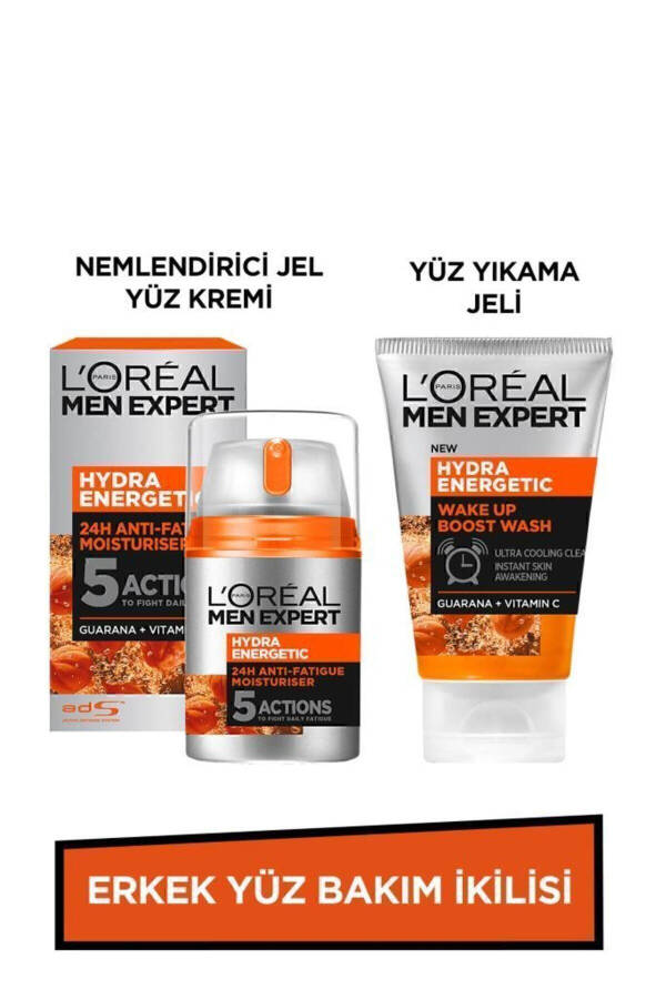 Erkek Yüz Bakım Ikilisi Hydra Energetic Yüz Yıkama Jeli 100ml Nemlendirici Jel Yüz Kremi 50ml - 1