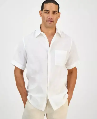 Men's 100% Linen Shirt, Created for Modazone - White Pure 