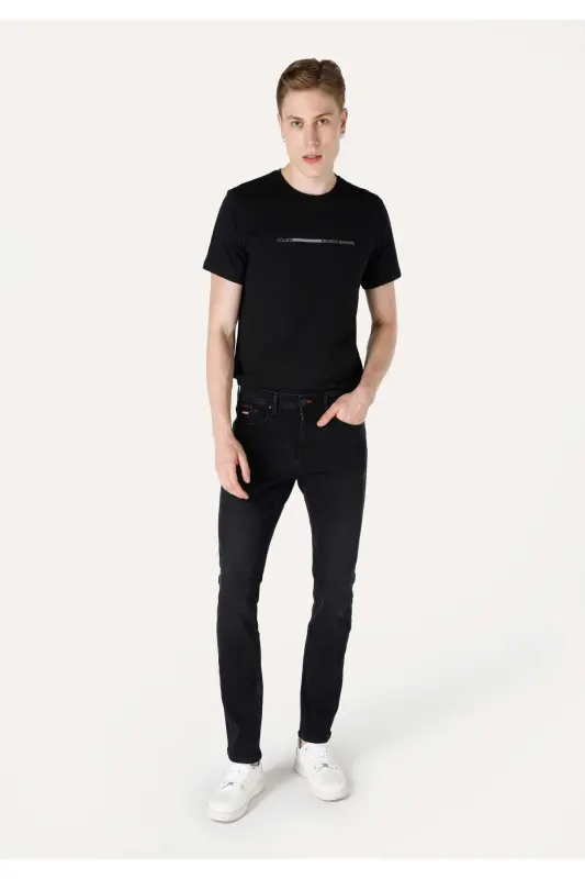 Straight Fit Düşük Bel Düz Paça Erkek Siyah Jean Pantolon - MENTHA WASH - 1