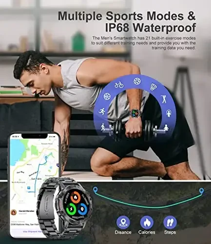 Smart Watch for Men(Answer/Dial Calls),100 Sports Modes, 5ATM Waterproof Fitness Watch with Blood Pressure/Heart Rate/SpO2,1.39''HD Touchscreen for Android/iOS Military Smart Watch Black - 4