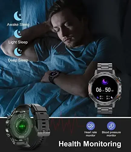 Military Smart Watch for Men(Answer/Dial Calls),1.39''HD Touchscreen,100 Sports Modes, 5ATM Waterproof Fitness Watch,with Blood Pressure/Heart Rate/SpO2 for Android/iOS Military Smart Watch Black - 6