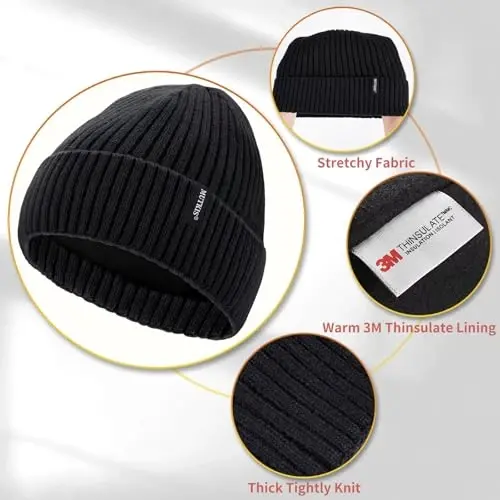 Beanie Hats for Men 30% Merino Wool Knit Hat, Winter Hats for Women Thick Warm Lined, Beanie for Women Cold Weather Skull Cap - 1
