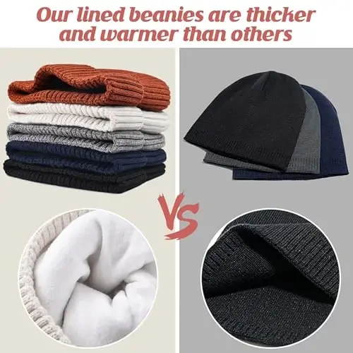 Beanie Hats for Men 30% Merino Wool Knit Hat, Winter Hats for Women Thick Warm Lined, Beanie for Women Cold Weather Skull Cap - 4