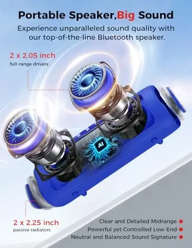 Bluetooth Speaker, 20W HD Sound, Portable Wireless, IPX5 Waterproof, Up to 24H Playtime, TWS, for Home/Party/Outdoor/Camping/Beach Essentials, Birthday Gift for Fathers Day Men Dad Husband (Blue) - BOLABUTTY (1)
