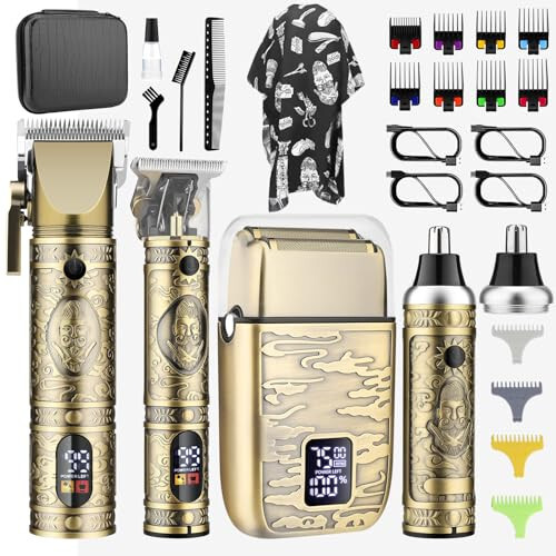 Bomxin Professional Hair Clippers for Men,Cordless Barber Clippers and Trimmers Set,Beard Trimmer for Men，Electric Razor Foil Shavers for Ear, Face, Nose, Barber Kit with LCD Display (Bronze) - 1