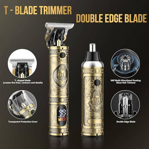 Bomxin Professional Hair Clippers for Men,Cordless Barber Clippers and Trimmers Set,Beard Trimmer for Men，Electric Razor Foil Shavers for Ear, Face, Nose, Barber Kit with LCD Display (Bronze) - 4