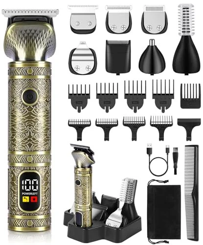 Brightup Beard Trimmer for Men, Professional Zero Gapped T-Blade Trimmer, Cordless Hair Clipper, 7 in 1 Grooming Kit for Face Electric Razor Shavers Mustache Body Nose Trimmer, Gift for Men - Brightup