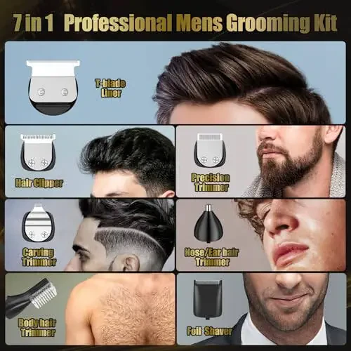 Brightup Beard Trimmer for Men, Professional Zero Gapped T-Blade Trimmer, Cordless Hair Clipper, 7 in 1 Grooming Kit for Face Electric Razor Shavers Mustache Body Nose Trimmer, Gift for Men - 6