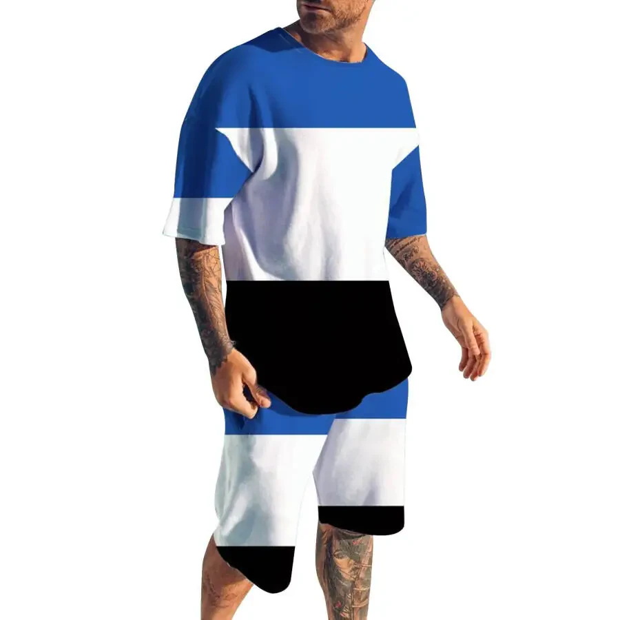 Cathalem Short Sets for Men Mens Short Sets 2 Piece Outfits Fashion Summer Tracksuits Casual Shirt and Shorts Set(Blue,XXXL) - 1