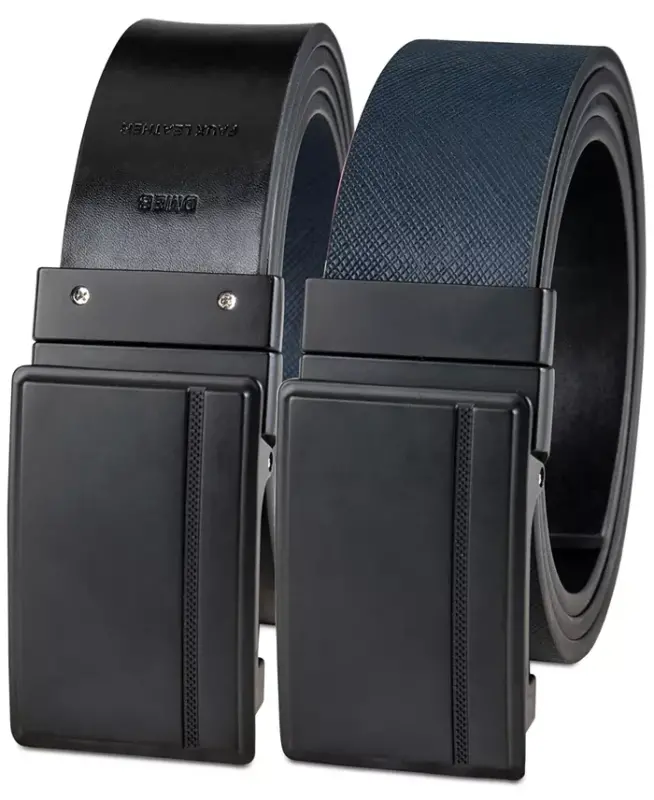 Men's Reversible Compression Buckle Belt, Created for Modazone - Navy/Black - 3